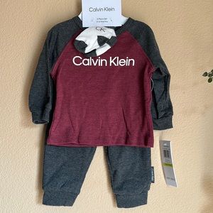 Calvin Klein 3-6 month new baby 3 piece long sleeve shirt, pants and socks.